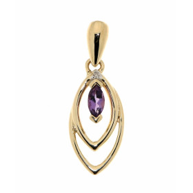 Pendentif Or Jaune 375 Améthyste Diamant L améthyste est taillée forme marquise mesure 4x2mm Un diamant 0.003 carat relève...