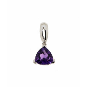 Pendentif Améthyste Or Blanc 375 La pierre centrale forme triangulaire mesure 6x6mm Elle est maintenue sur cette monture p...