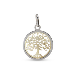 Pendentif 2 ors 375 en forme d'arbre de vie dans un cercle 17mm de diamètre. Dimension du pendentif (bélière incluse) : 17...