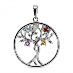 Pendentif Arbre de Vie en Or Blanc 375 et Pierres Fines. Motif serti d&#39;une citrine, d&#39;une Topaze, d&#39;un péridot...