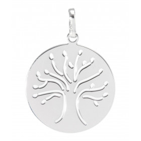 Pendentif Arbre de vie en Or Blanc 750. L&#39;arbre de vie est gravé au travers de la médaille (de part en part). Dimensio...
