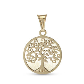 Pendentif or jaune 375 forme d arbre vie dans un cercle 20mm diamètre L arbre est finition brillante le fond finition sati...