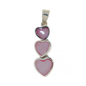  Pendentif Argent 925 Nacre composé 3 petits coeurs, longueur : 3cm 