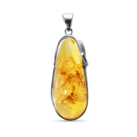 Pendentif Argent 925 Ambre Miel 48x20mm. Dimensions de l'ambre : 48x20 mm. Dimensions du pendentif (bélière incluse) : 66x...