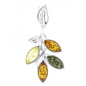 Pendentif Argent 925 Ambre Multicolore