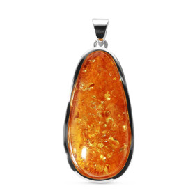 Pendentif Argent 925 Ambre Poire 50x23mm. Dimensions de l'ambre : 50x23mm. Dimensions du pendentif (bélière incluse) : 65x...