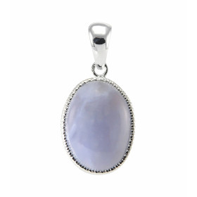 Pendentif Argent 925 Calcédoine Bleue Ovale   19x13mm