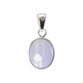 Pendentif Argent 925 Calcédoine Bleue Ovale facettée 11x9mm