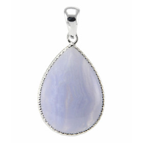 Pendentif Argent 925 Calcédoine Bleue Poire  24x17mm