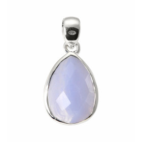 Pendentif Argent 925 Calcédoine Bleue Poire facettée 18x13mm