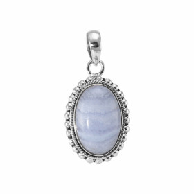 Pendentif Argent 925 Calcédoine Cabochon Ovale 18x12mm Motif ouvragé serti d une pierre taille cabochon ovale 18x12mm Dime...