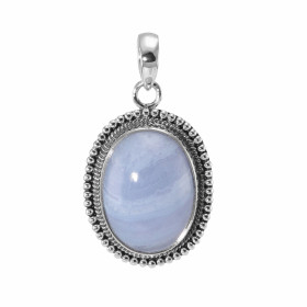 Pendentif Argent 925 Calcédoine Cabochon Ovale 20x15mm