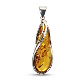 Pendentif argent 925 composé d une ambre forme poire 14x54mm Largeur : 21mm Longueur (bélière incluse) : 69mm Pièce unique