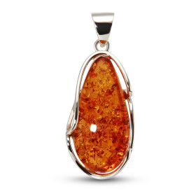 Pendentif argent 925 composé d une ambre forme poire 18x40mm Largeur : 21mm Longueur (bélière incluse) : 53mm Pièce unique