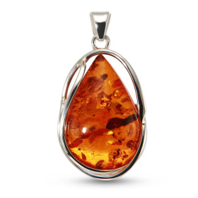 Pendentif argent 925 composé d une ambre forme poire 21x34mm Largeur : 27mm Longueur (bélière incluse) : 50mm Pièce unique