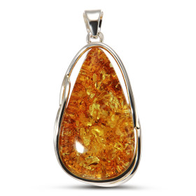 Pendentif argent 925 composé d une ambre forme poire 23x42mm Largeur : 28mm Longueur (bélière incluse) : 57mm Pièce unique