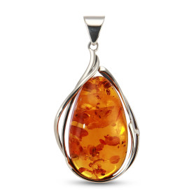Pendentif argent 925 composé d une ambre forme poire 23x53mm Largeur : 32mm Longueur (bélière incluse) : 66mm Pièce unique