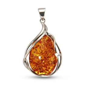 Pendentif argent 925 composé d une ambre forme poire 24x46mm Largeur : 33mm Longueur (bélière incluse) : 59mm Pièce unique