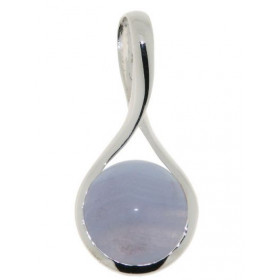 Pendentif Argent 925 et Calcédoine Bleue serti d'un cabochon de 12mm. Longueur : 3.8cm