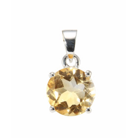 Pendentif en Argent 925 serti d'une Citrine ronde. Diamètre de la pierre : 10mm. Dimensions du pendentif (bélière incluse)...