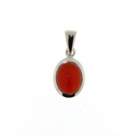 Pendentif Argent 925 Cornaline serti d une pierre 9x7mm Hauteur bélière : 20mm