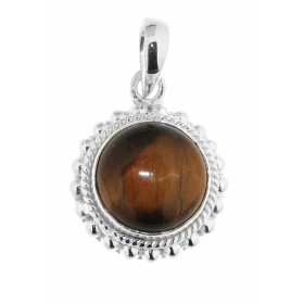 Pendentif Argent 925 serti d un Oeil tigre rond 12mm Dimensions du pendentif (bélière incluse) : 28x18mm