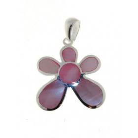 Pendentif Argent 925 Nacre Rose motif Fleur. Dimensions du pendentif (bélière incluse): 27 x 19 mm. 