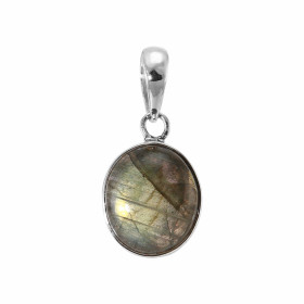 Pendentif Argent 925 Labradorite Cabochon Ovale 14x12mm. Pendentif serti d'une pierre taille cabochon ovale de 14x12mm fix...