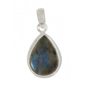 Pendentif Argent 925 Labradorite serti d'une pierre en forme de poire de 18x13mm. Hauteur totale : 30mm