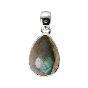 Pendentif Argent 925  Labradorite Poire facettée 18x13mm