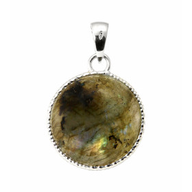 Pendentif Argent 925  Labradorite Ronde 19mm