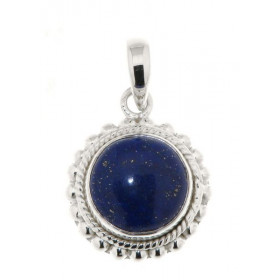 Pendentif en Argent 925 serti d'un Lapis Lazuli rond de 12mm. Dimensions du pendentif (bélière incluse) : 28x18mm