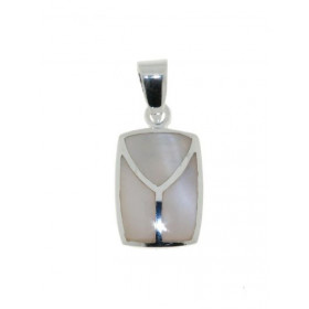 Pendentif en Argent 925 et Nacre. Dimensions du rectangle : 15x12mm. Hauteur (bélière incluse) : 25mm. 