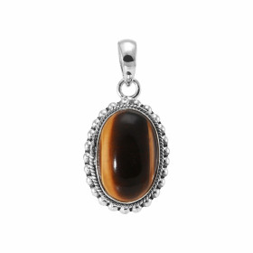 Pendentif Argent 925 Oeil tigre Cabochon Ovale 18x12mm Motif ouvragé serti d une pierre taille cabochon ovale 18x12mm Dime...