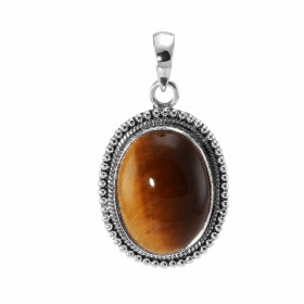 Pendentif Argent 925 Oeil tigre Cabochon Ovale 20x15mm Motif ouvragé serti d une pierre taille cabochon ovale 20x15mm Dime...