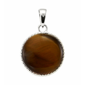 Pendentif Argent 925 Oeil Tigre Rond 19mm Pierre ronde taille cabochon 19mm diamètre Dimensions du pendentif (bélière incl...