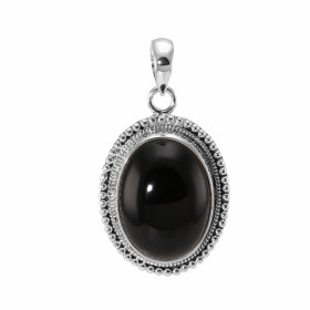 Pendentif Argent 925 Onyx Cabochon Ovale 20x15mm. Motif ouvragé serti d'une pierre taille cabochon ovale de 20x15mm. Dimen...