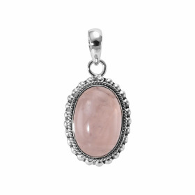 Pendentif Argent 925 Quartz Rose Cabochon Ovale 18x12mm