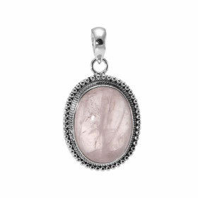 Pendentif Argent 925 Quartz Rose Cabochon Ovale 20x15mm. Motif ouvragé serti d'une pierre taille cabochon ovale de 20x15mm...