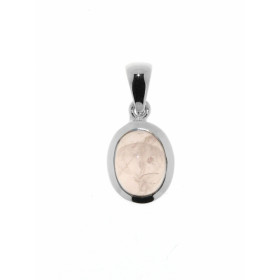 Pendentif Argent 925 Quartz rose serti d'une pierre ovale de 9x7mm, hauteur totale : 20mm