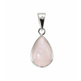 Pendentif Argent 925 Quartz rose , pierre en forme de poire de 14x10mm, hauteur : 2.5cm. 