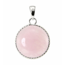 Pendentif Argent 925 Quartz Rose Rond 19mm. Pierre ronde taille cabochon de 19mm de diamètre. Dimensions du pendentif (bél...