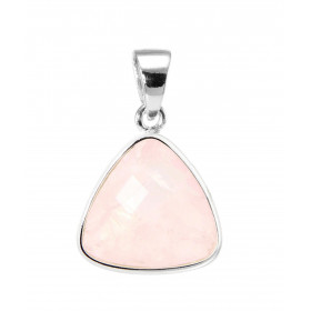 Pendentif en Argent 925 et Quartz Rose. Ce pendentif est serti d&#39;une pierre triangulaire taillée en dome. La pierre me...