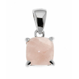 Pendentif Argent 925 Quartz rose. Pierre taille cabochon, forme coussin. Dimensions du pendentif (bélière incluse) : 22 x ...