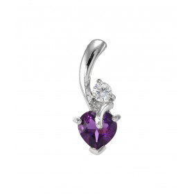 Pendentif Argent 925 Rhodié Améthyste Coeur Oxyde Motif serti d une Améthyste forme coeur 6x6mm d un oxyde rond 3mm diamèt...