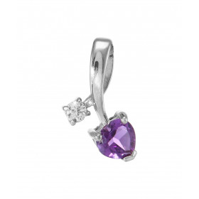 Pendentif Argent 925 Rhodié Améthyste Coeur Oxyde Motif serti d une Améthyste forme coeur 6x6mm d un oxyde rond 3mm diamèt...