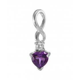 Pendentif Argent 925 Rhodié Améthyste Coeur Oxyde Motif serti une Améthyste forme coeur 6x6mm d un oxyde rond 2.5mm diamèt...