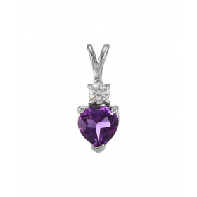 Pendentif Argent 925 Rhodié Améthyste Coeur Oxyde Motif serti d une Améthyste forme coeur 6x6mm d un oxyde rond 3mm diamèt...