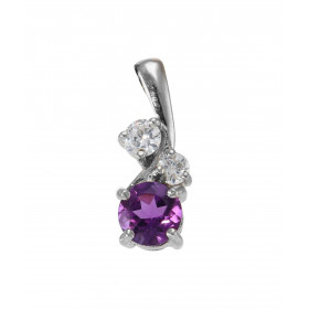 Pendentif Argent 925 Rhodié Améthyste Oxydes Motif serti d une Améthyste ronde 6mm 2 oxydes ronds 3 3.5mm Les dimensions d...