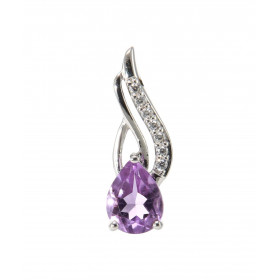 Pendentif Argent 925 Rhodié Améthyste Poire 8x6mm Oxydes Motif moderne un pavage 7 oxydes 1mm La pierre centrale est serti...